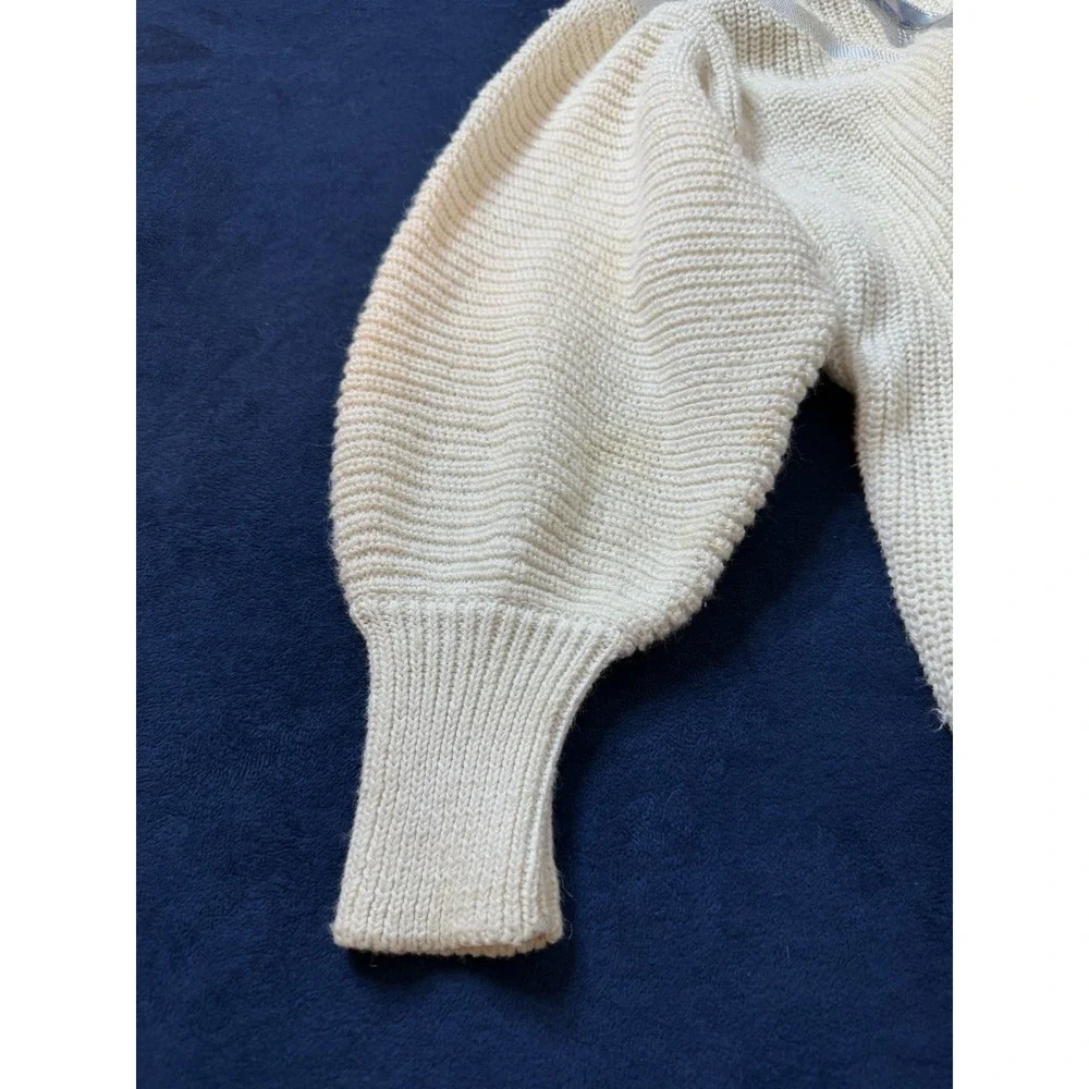 Vtg Bonnie Boerer & Co Knitted Cream Sweater Womens M Ivory Metallic Applique